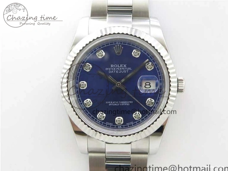 0406 Sporty DateJust 126334 SS Noob 1:1 904L Best Edition Blue Dial Diamond on Oyster Bracelet A 3164